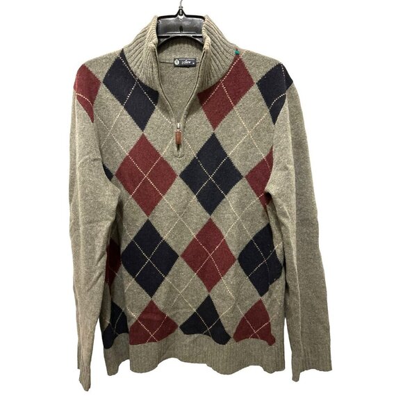 J.Crew Lambswool Sage Argyle 1/4 Zip Sweater Preppy Pullover Size Med - Picture 1 of 9